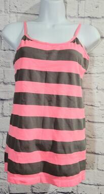 Zenana Signature Pink Gray Striped Spaghetti Strap Tank Top One Size Lightweight